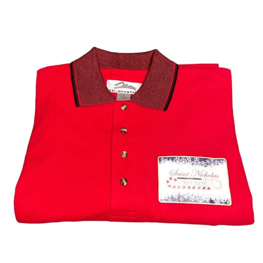 Tri-Mountain Christmas Polo Shirt Men's Medium Red Saint Nicholas Santa Vintage